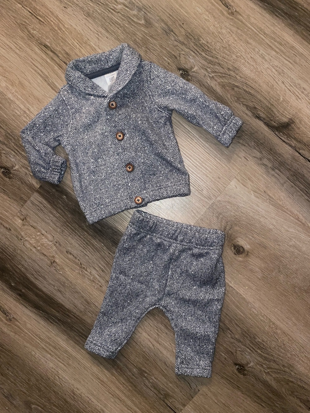 Carter’s Just One You Baby Boy Gray and White Herringbone 2 Piece Set 3M